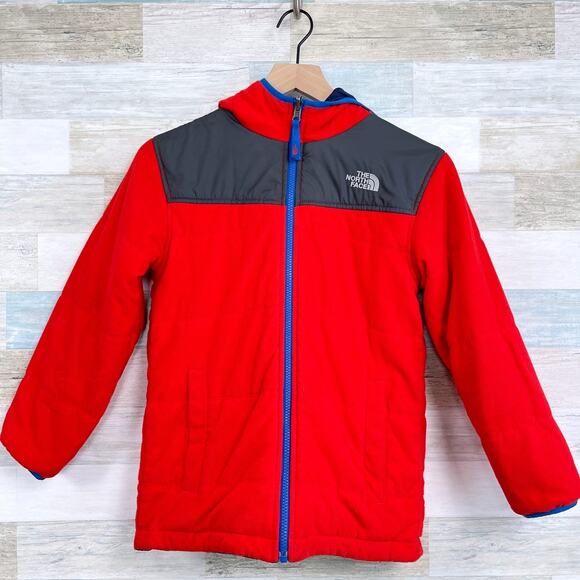 The North Face Reversible Winter Jacket Red Gray Fleece Insulated Boys Medium - Picture 8 of 13